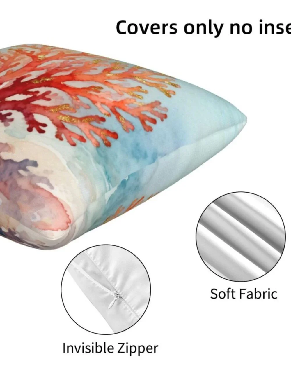 Coastal Beach Coral Throw Pillow Covers 18x18 in Set of 2, Decor Decorative Blue